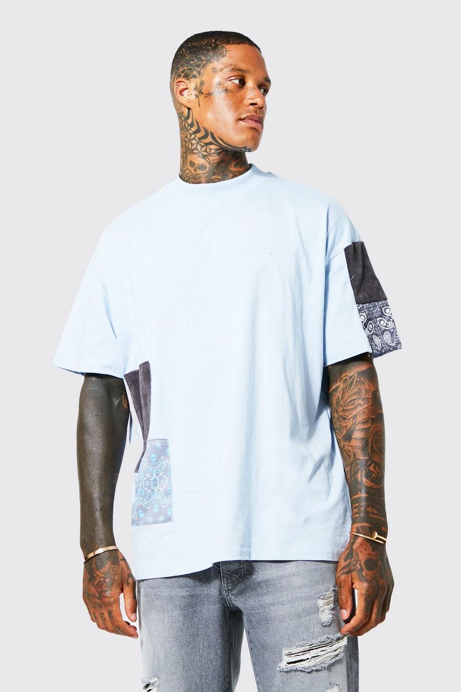 Oversize Patchwork T-Shirt , Light blue image number 1