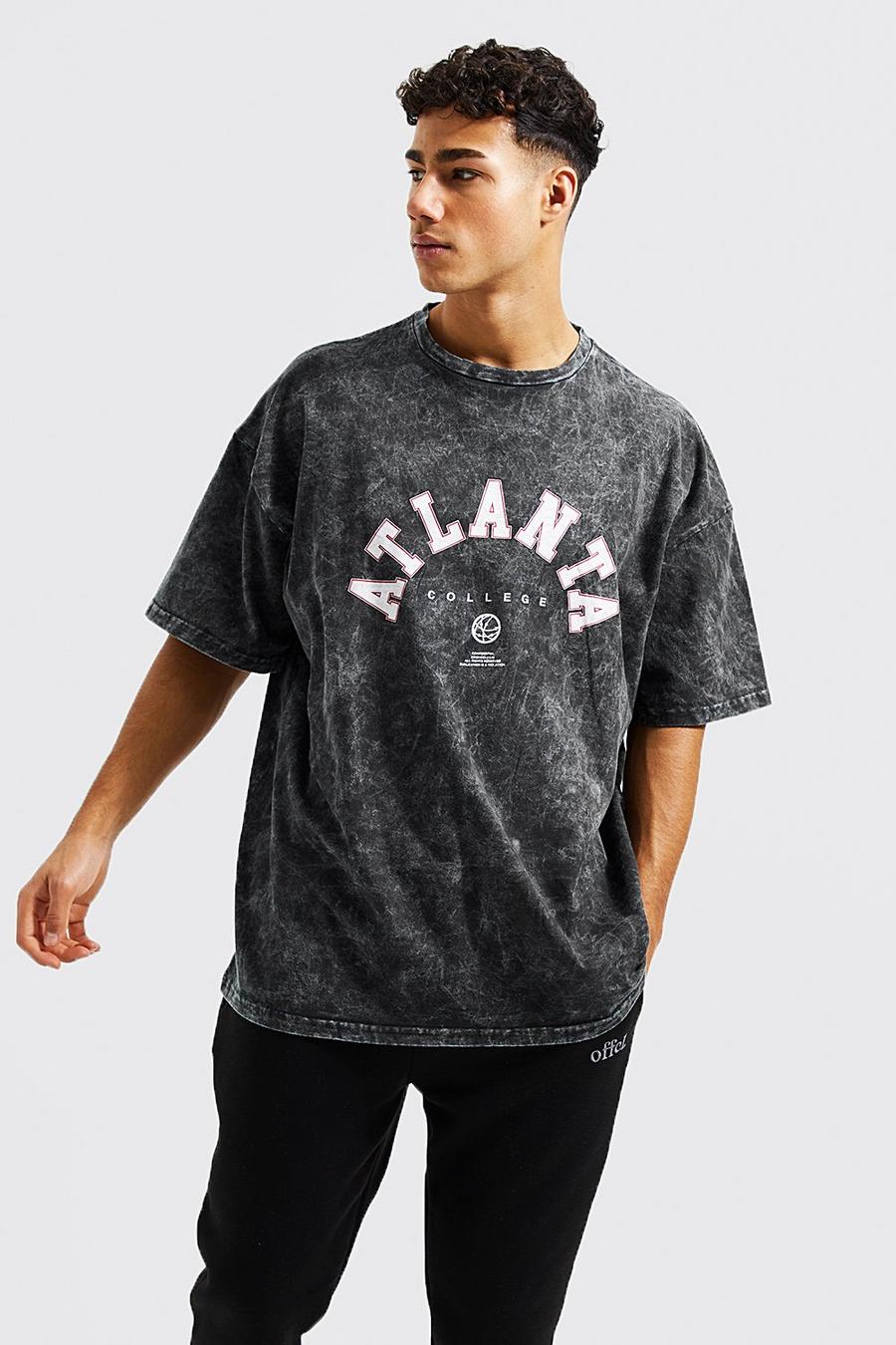 T-shirt oversize délavé à imprimé, Charcoal gris
