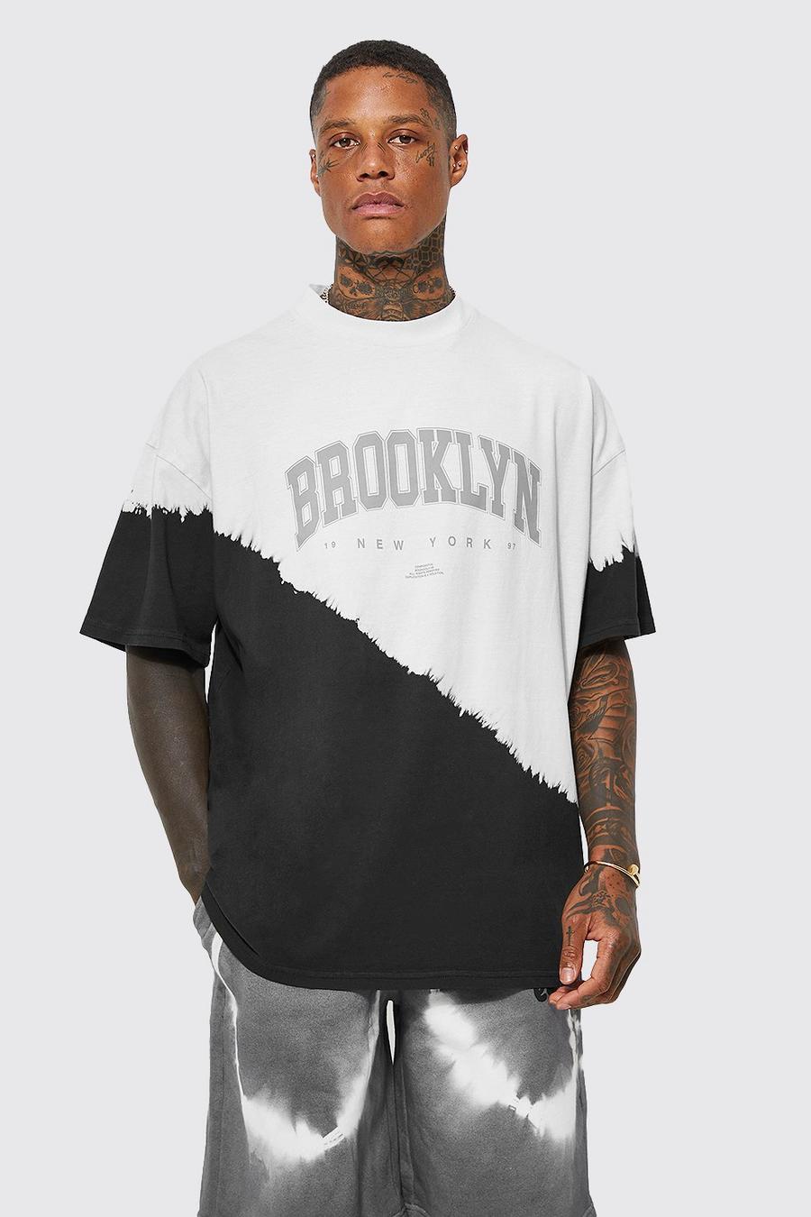 T-shirt oversize candeggiata con stampa e girocollo esteso, Black nero image number 1