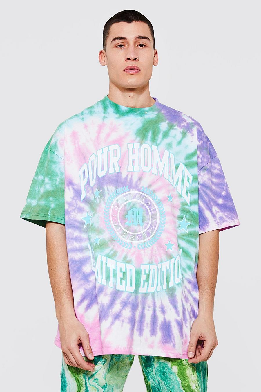 Multi Oversized Print Tie Dye Extended Neck T-shirt image number 1