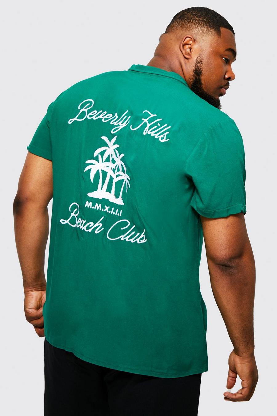 Green grön Plus - Kortärmad skjorta i viskos med bowlingkrage