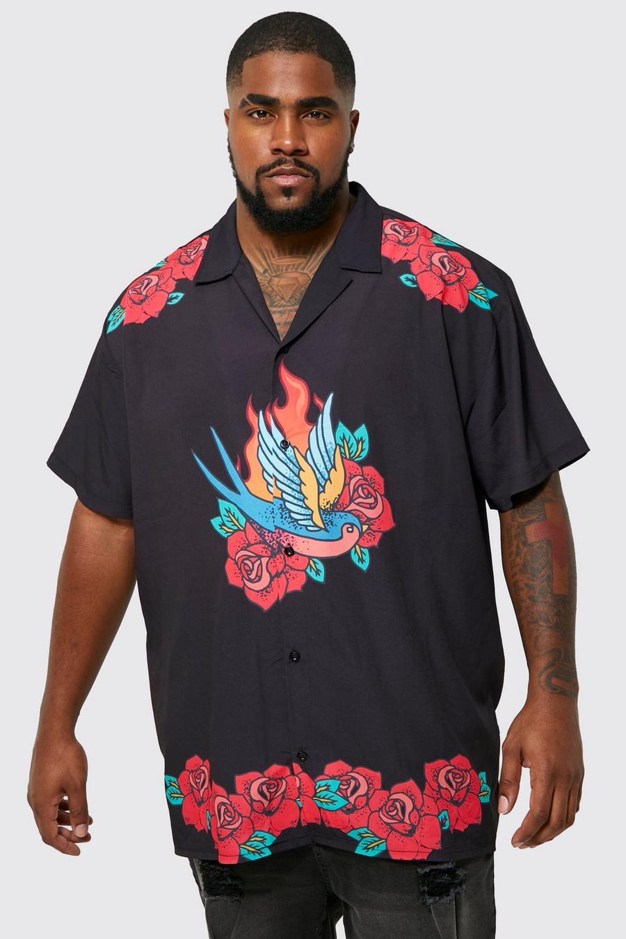 Black svart Plus - Kortärmad skjorta med bowlingkrage