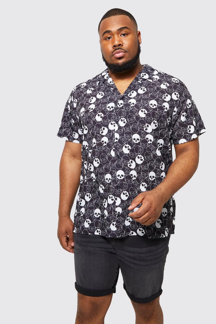 Black svart Plus - Kortärmad skjorta med bowlingkrage