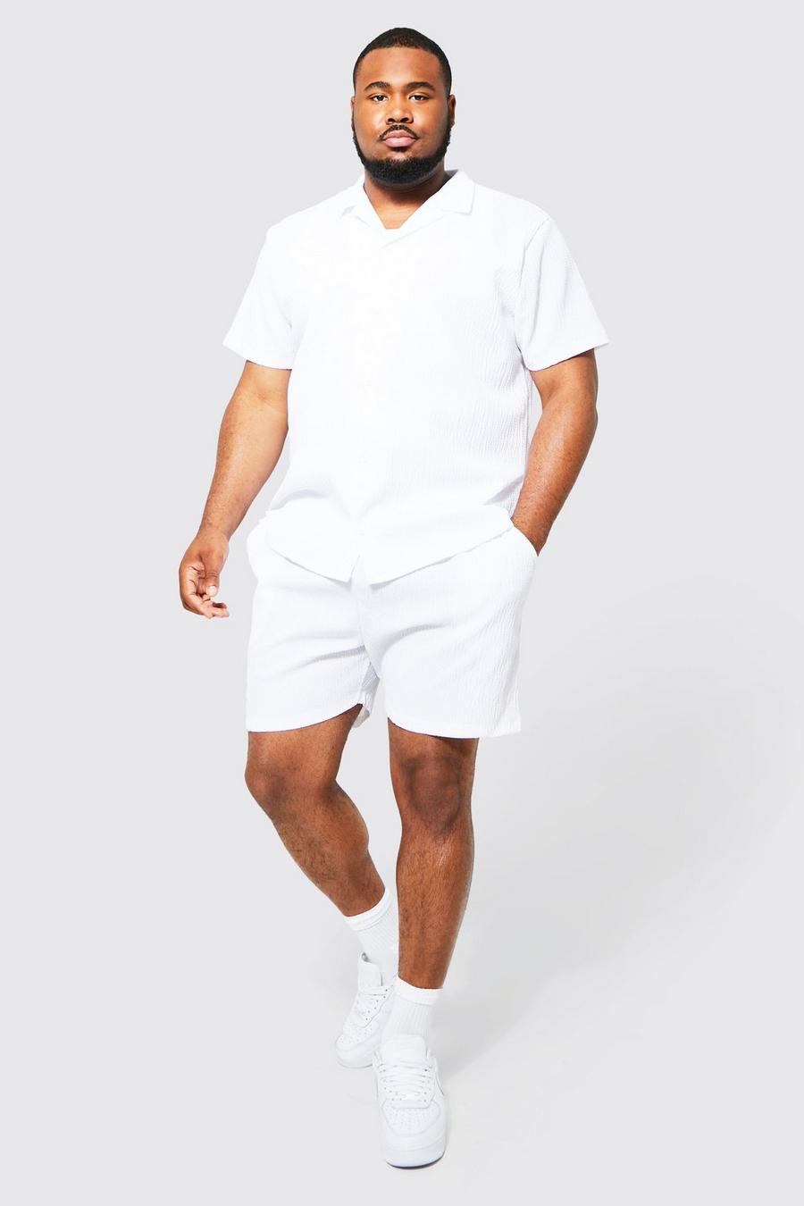 White Plus Short Sleeve Crinkle Shirt And Short Set image number 1