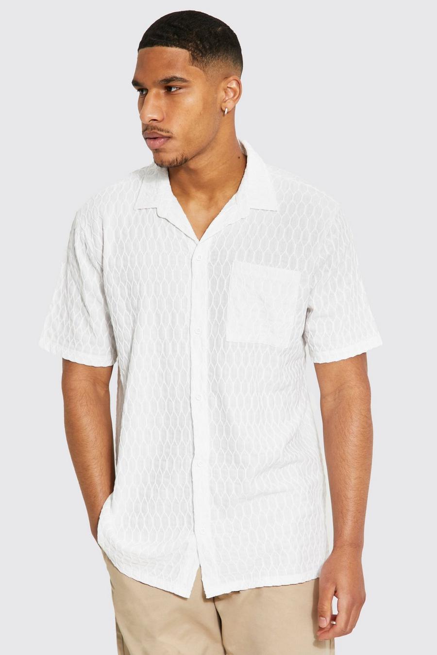 Camicia Tall a maniche corte con motivi geometrici e trama, White image number 1