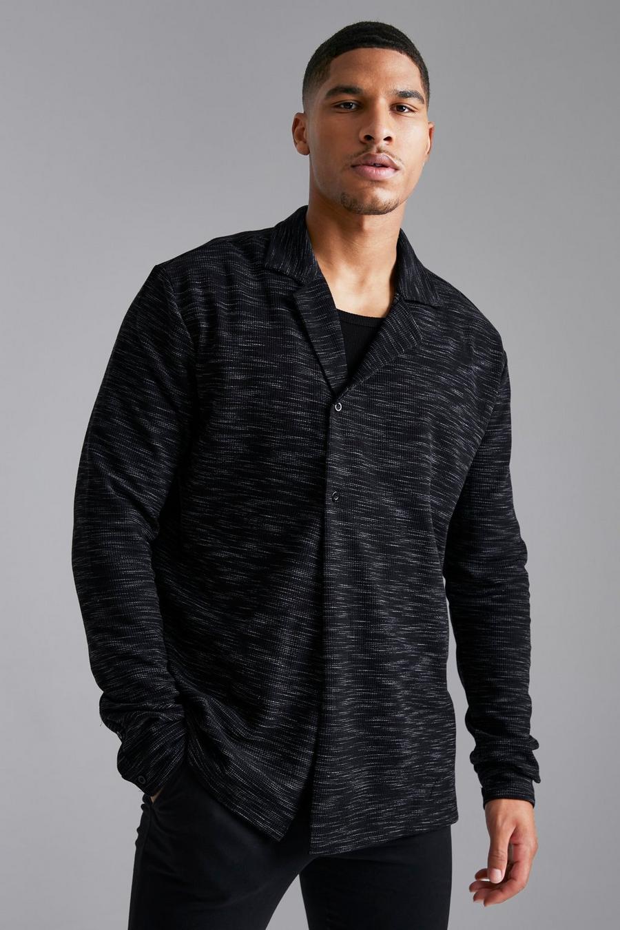 Black svart Tall - Långärmad skjorta med omlott och struktur