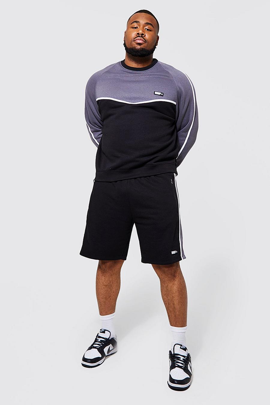 Plus kurzer Colorblock Sweatshirt-Trainingsanzug , Black noir image number 1