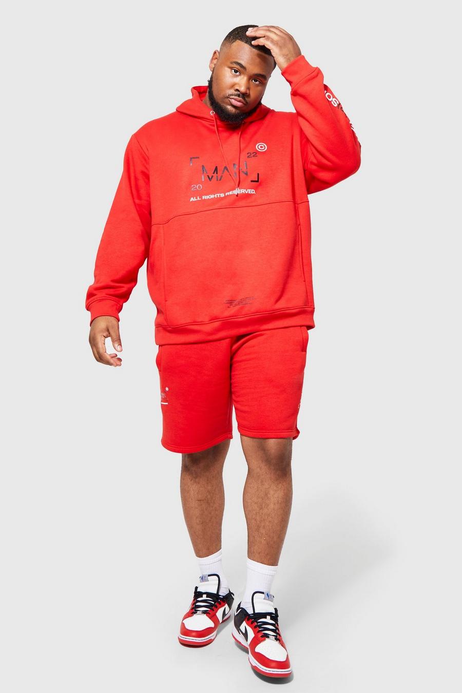 Grande taille - Ensemble de survêtement avec sweat à capuche et short - MAN, Red image number 1