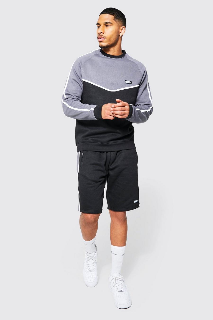Tall kurzer Colorblock Sweatshirt-Trainingsanzug, Black image number 1