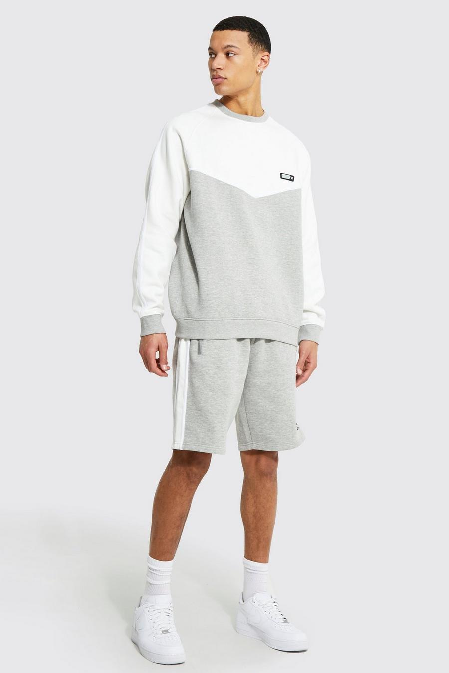 Grey Tall Colour Block Short Sweater Tracksuit