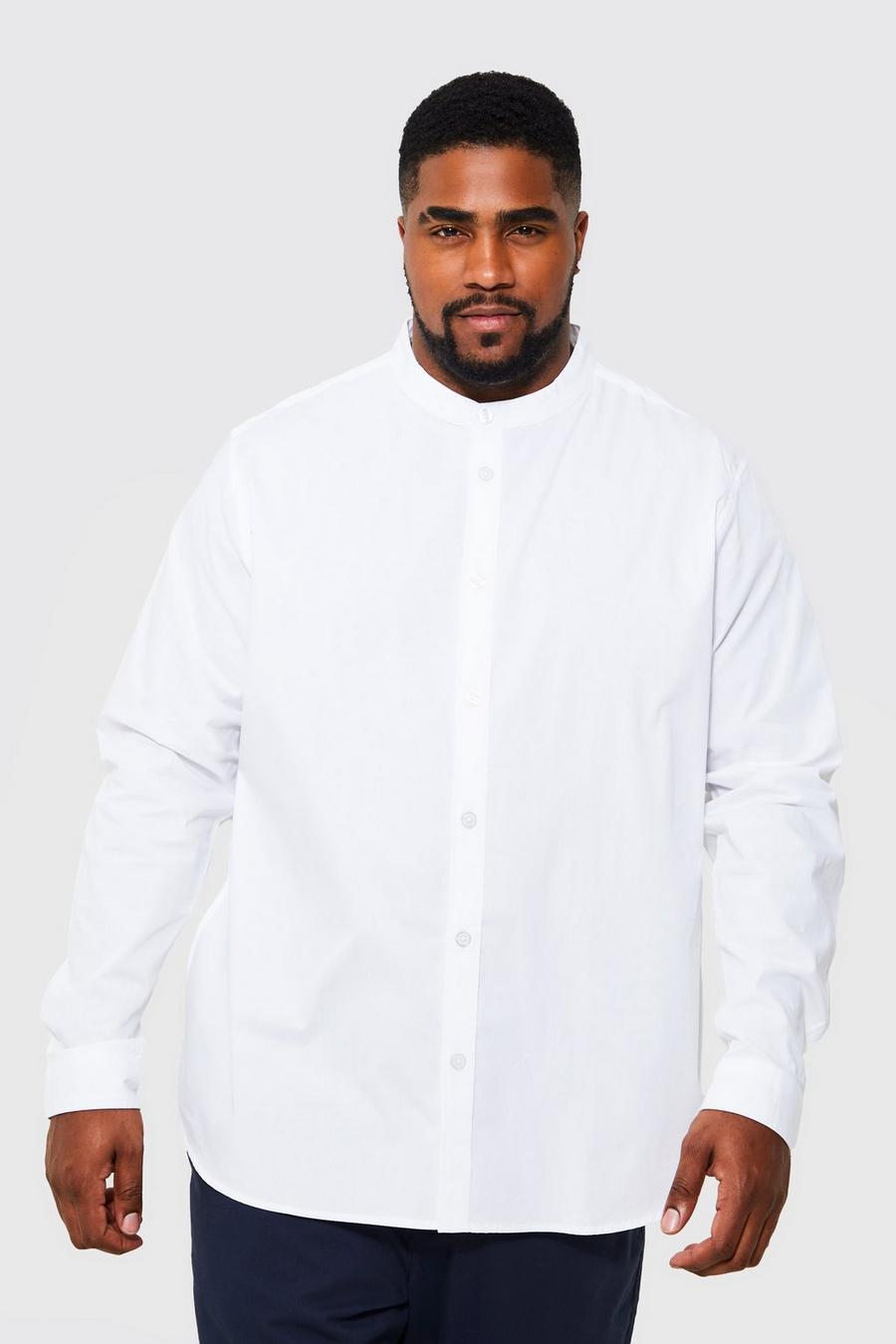 White Plus Long Sleeve Grandad Collar Poplin Shirt image number 1