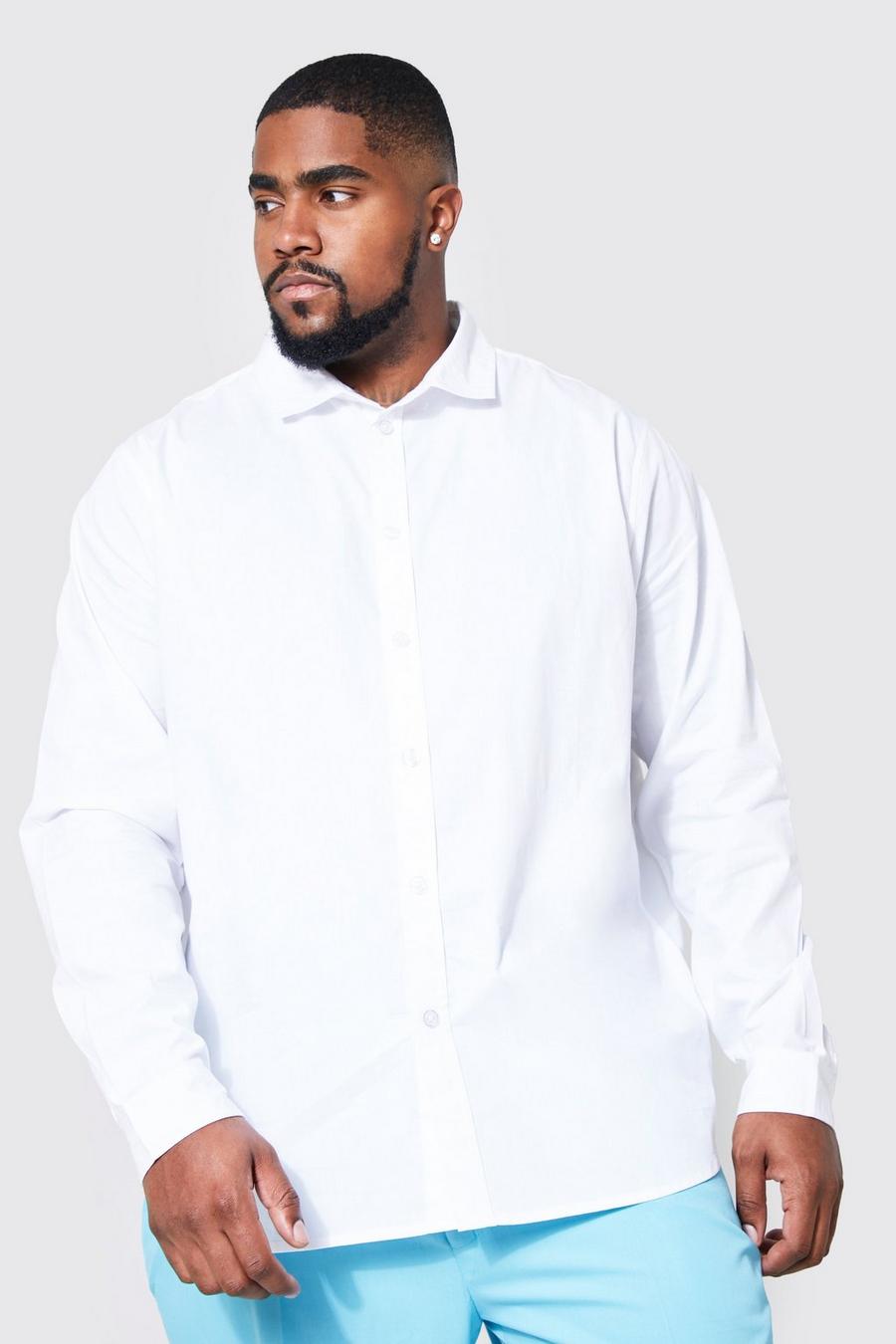 White Plus Long Sleeve Cutaway Collar Poplin Shirt image number 1