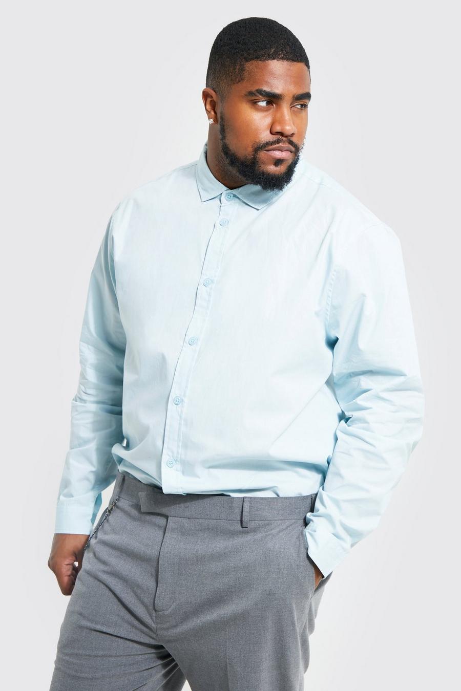 Camicia Plus Size a maniche lunghe in popeline con colletto alla francese, Light blue image number 1