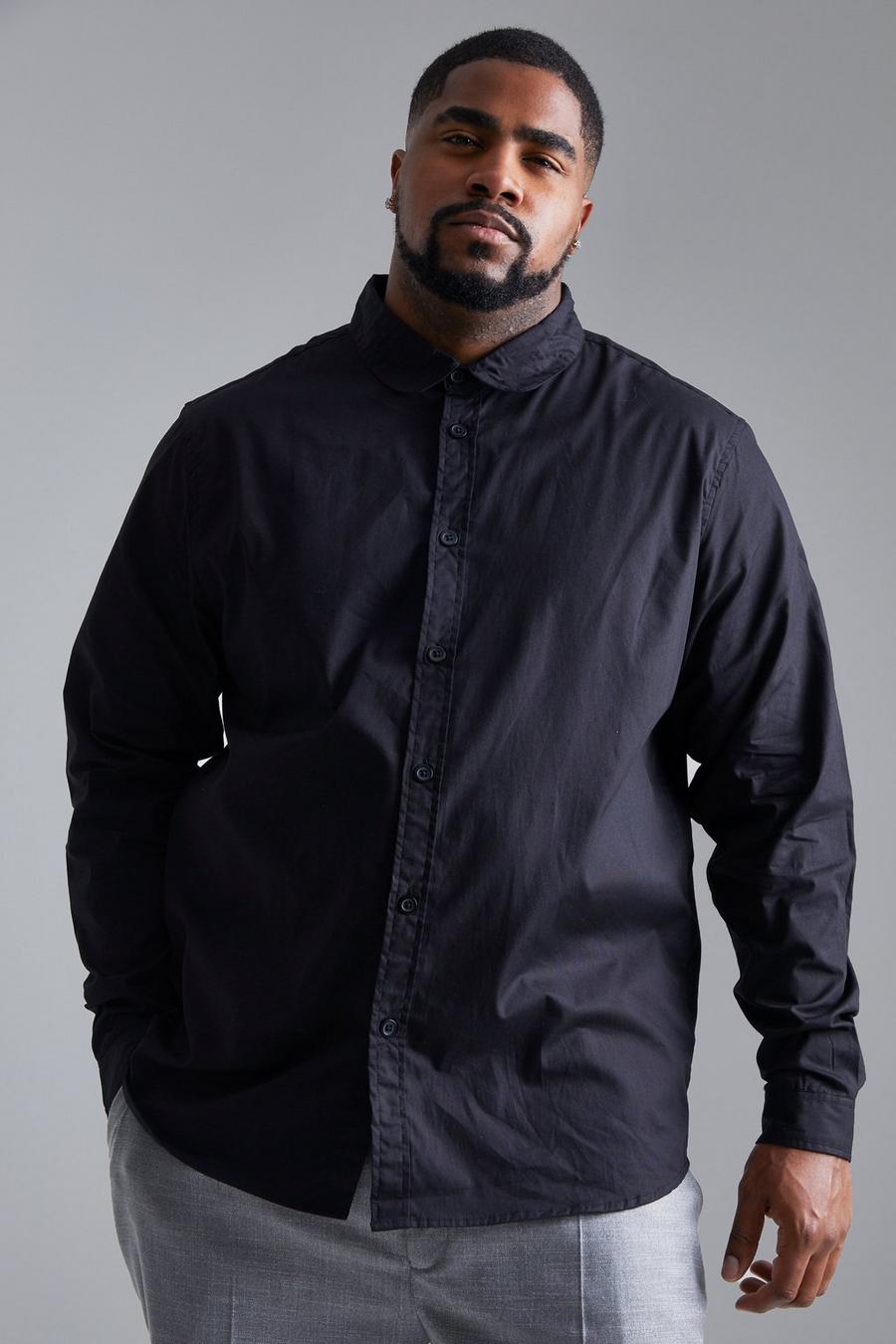 Black svart Plus Long Sleeve Penny Collar Poplin Shirt image number 1