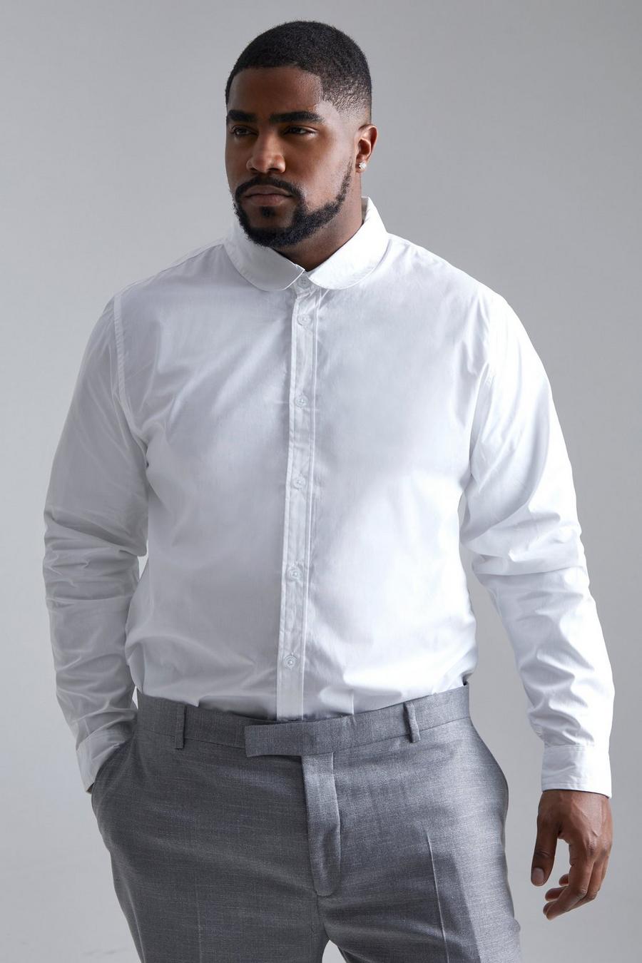 White Plus Long Sleeve Penny Collar Poplin Shirt image number 1
