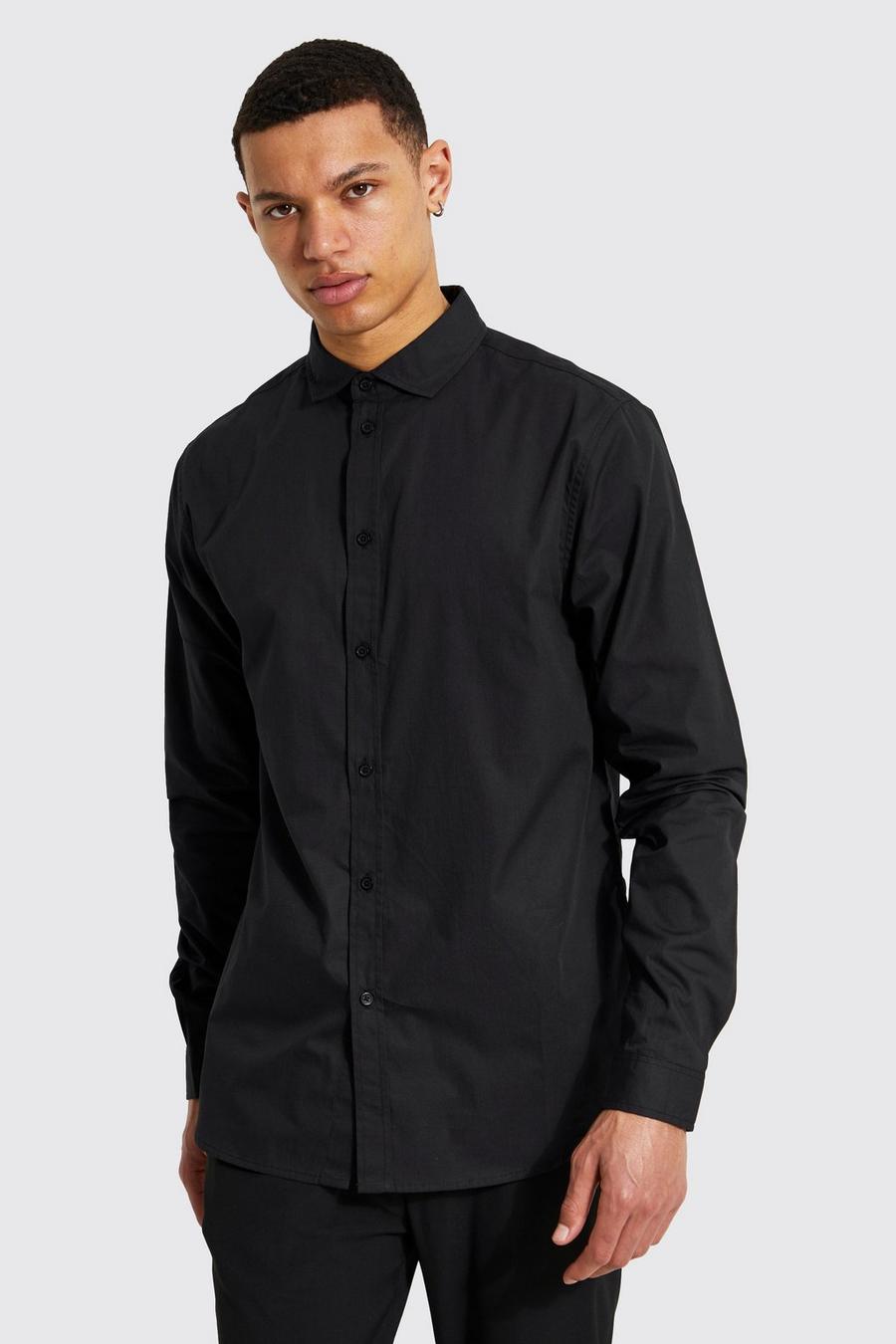 Black Tall Long Sleeve Cutaway Collar Poplin Shirt image number 1