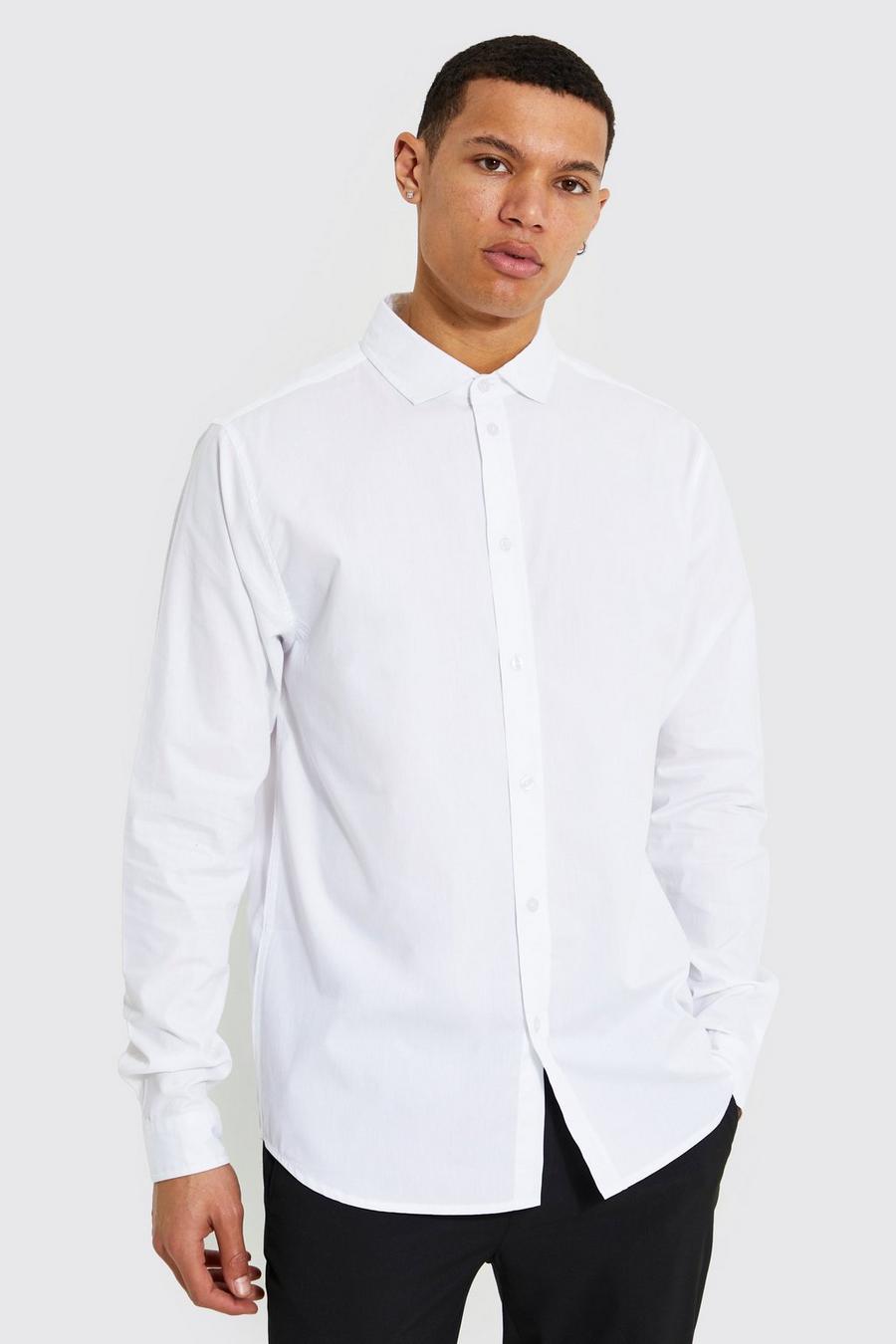 White vit Tall - Långärmad skjorta i poplin