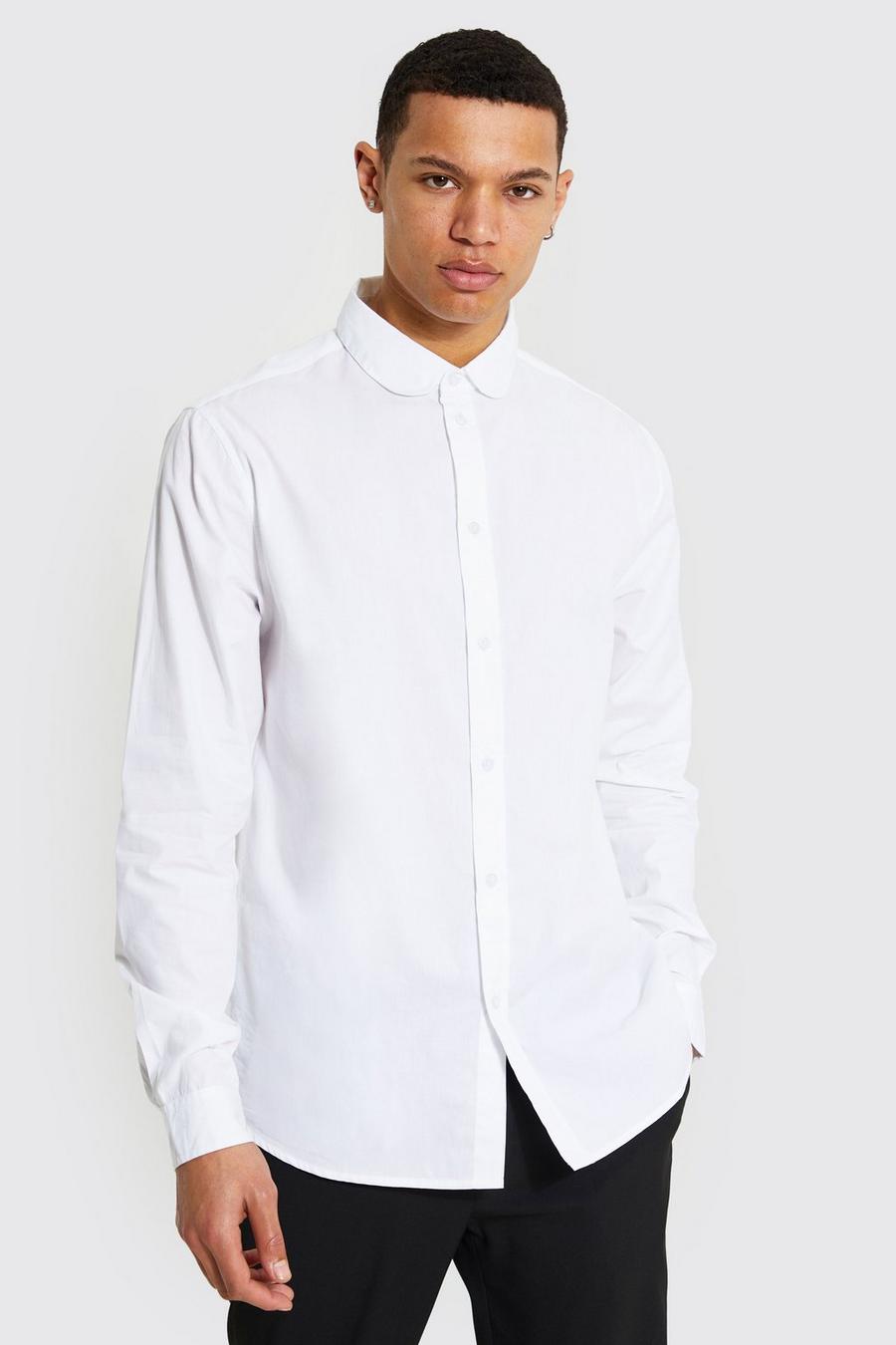 Camisa Tall de manga larga con estampado de rayas y cuello redondo, White blanco