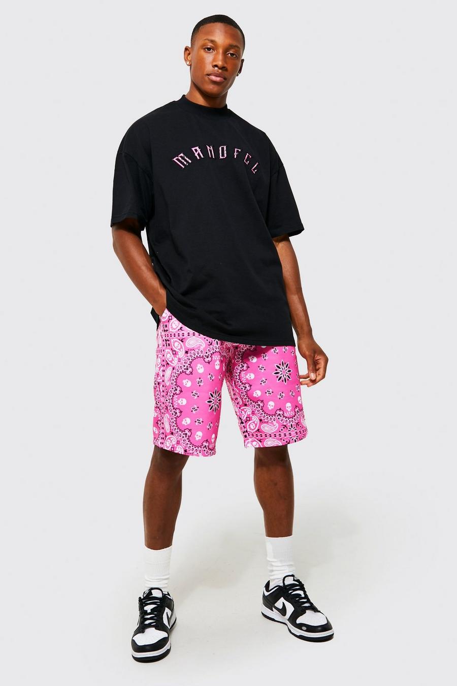 Oversize Man Official Shorts-Set mit Bandana-Print, Pink rosa
