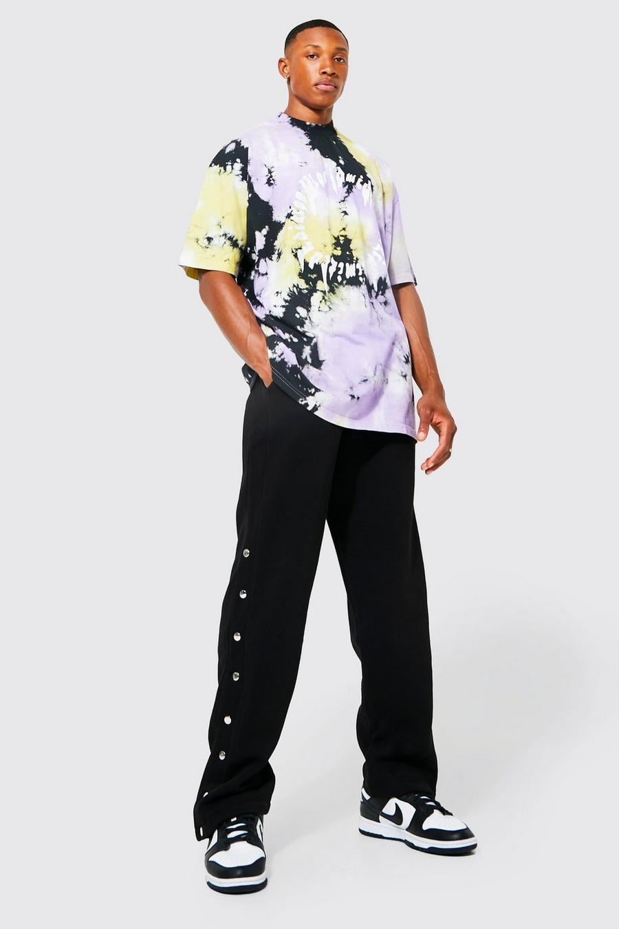 Black Oversized Tie Dye T-shirt & Popper Jogger Set image number 1