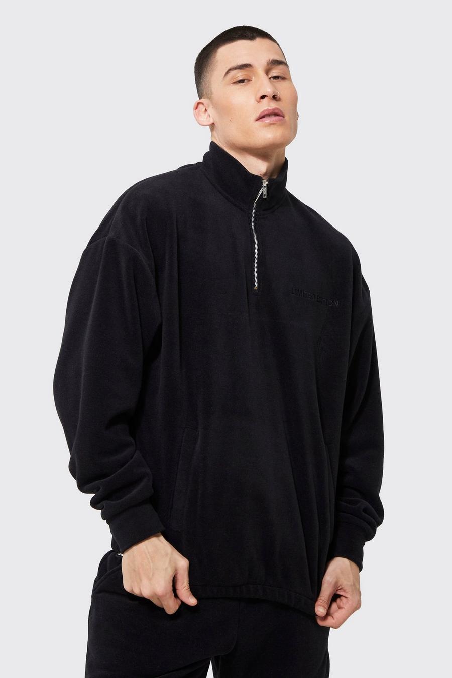 Black Heavyweight Polar Fleece Half Zip Sweater