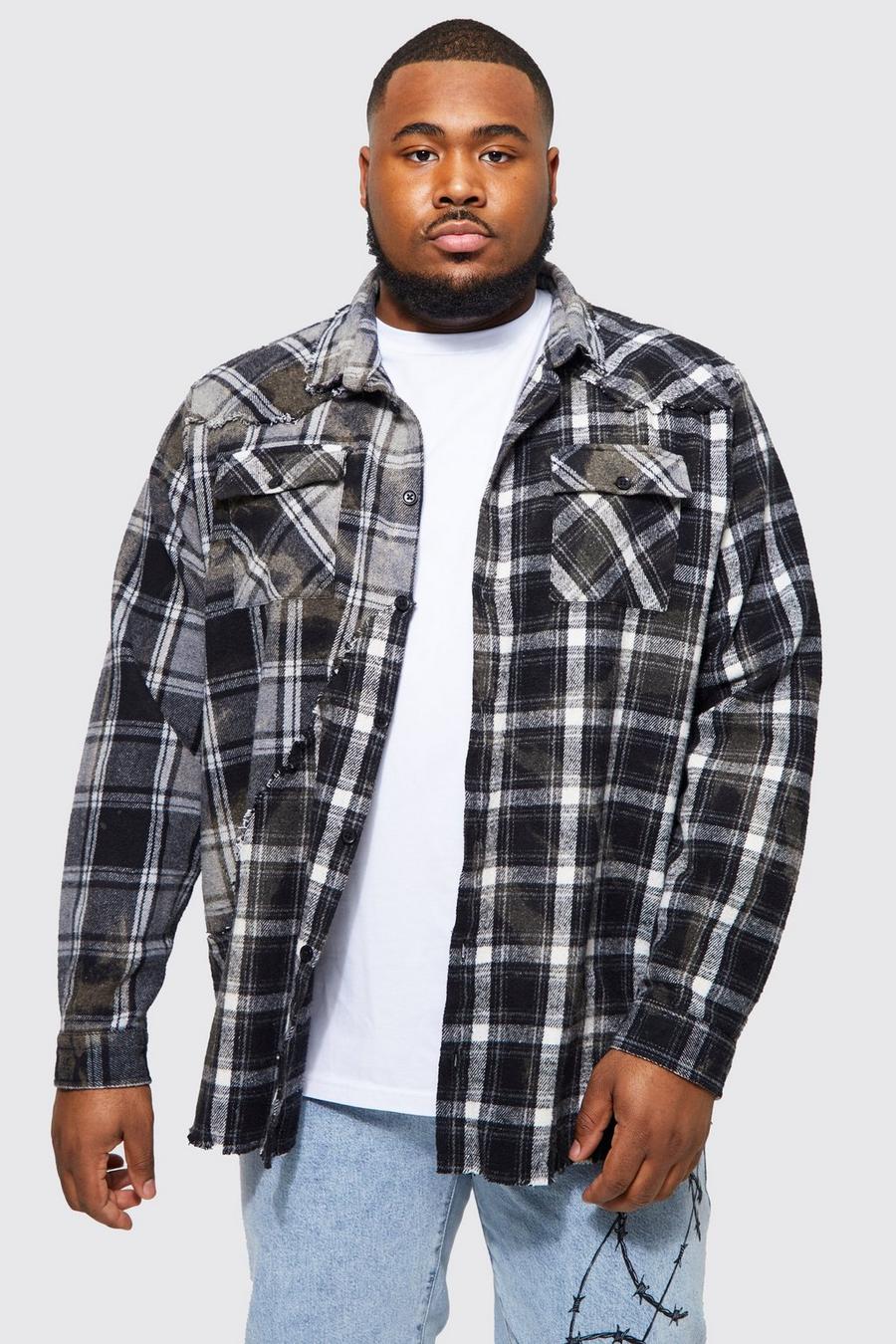 Camicia Plus Size comoda a quadri effetto patchwork, Black negro