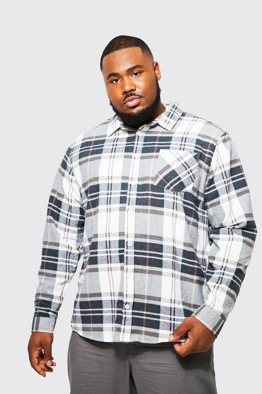 White Plus Loose Fit Large Scale Check Shirt image number 1