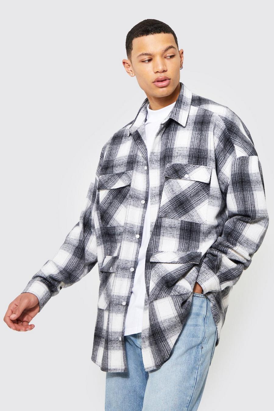 Grey Tall Oversized Heavyweight Check Overshirt image number 1