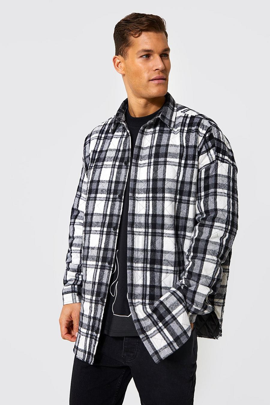 Black Tall Oversized Quilted Check Overshirt