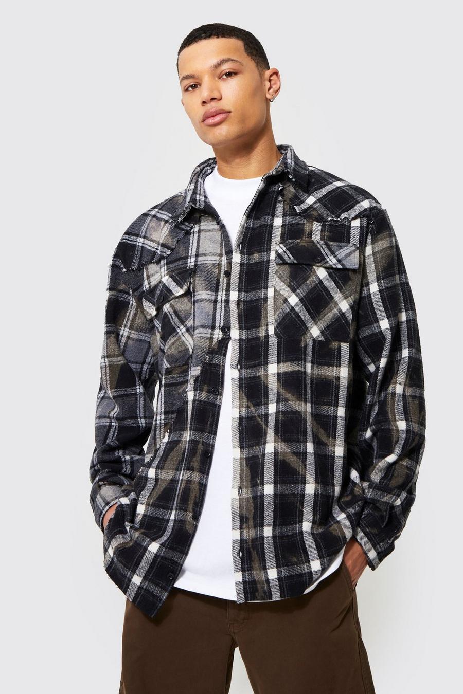 Black Tall Oversized Spliced Check Shirt image number 1