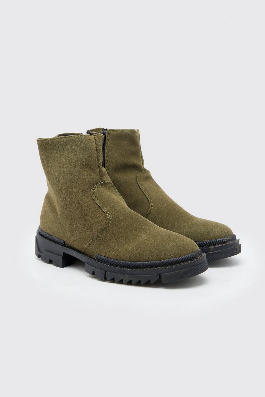 Khaki Faux Suede Zip Boot image number 1