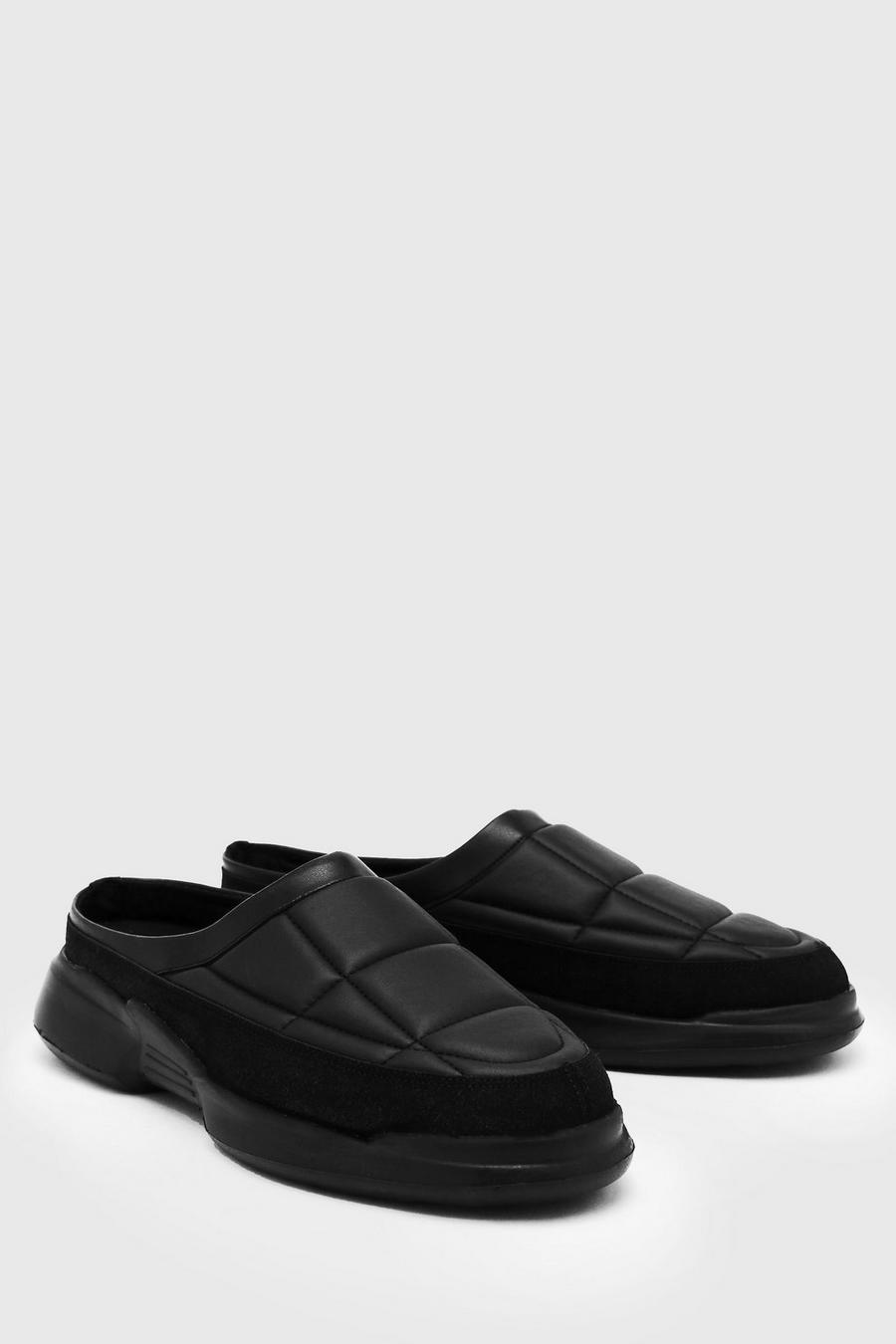 Black negro Quilted Faux Leather Mule