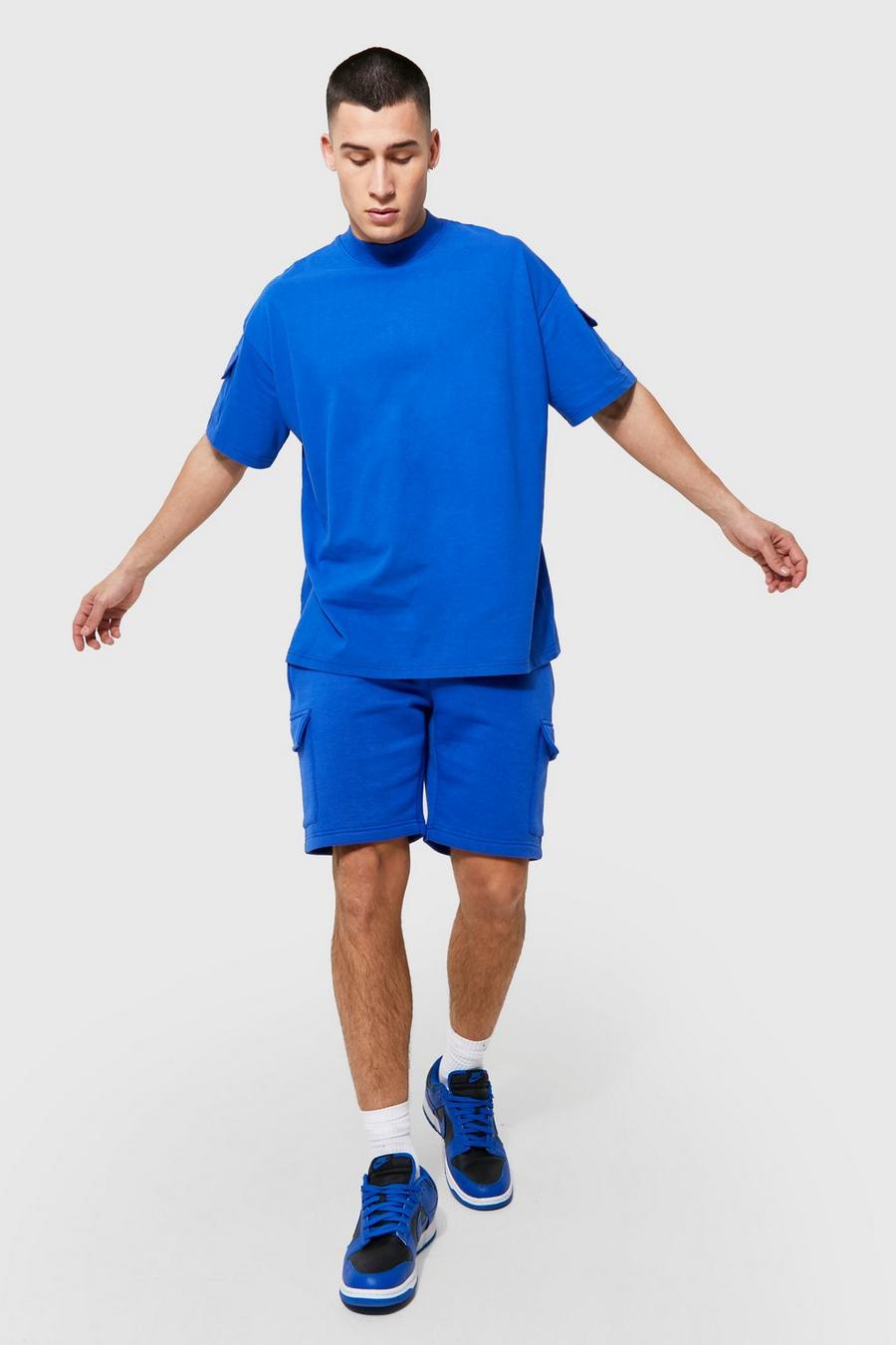 Set oversize T-shirt & pantaloncini stile Cargo, Cobalt azzurro