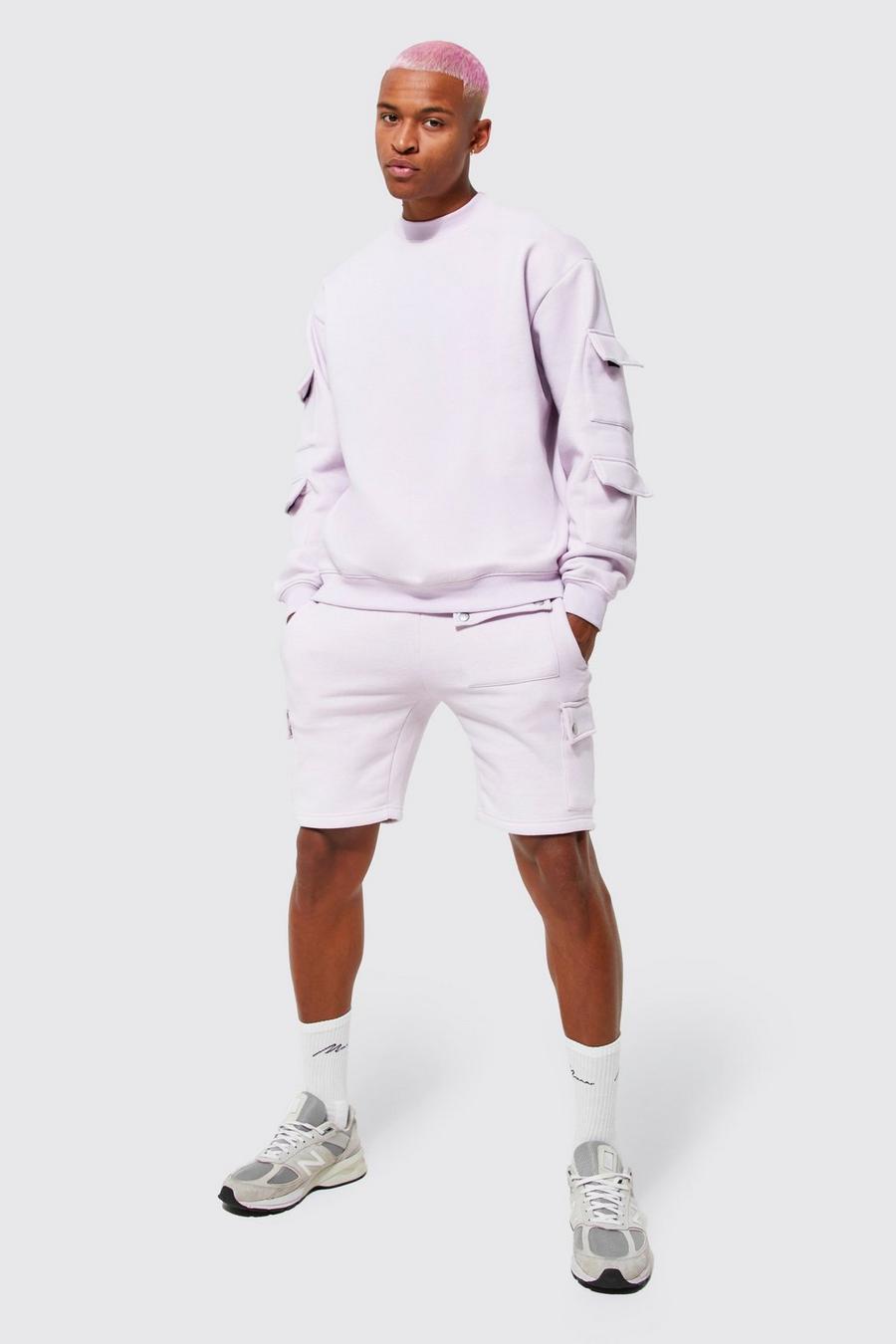 Kurzer Oversize Cargo Sweatshirt-Trainingsanzug, Lilac violett