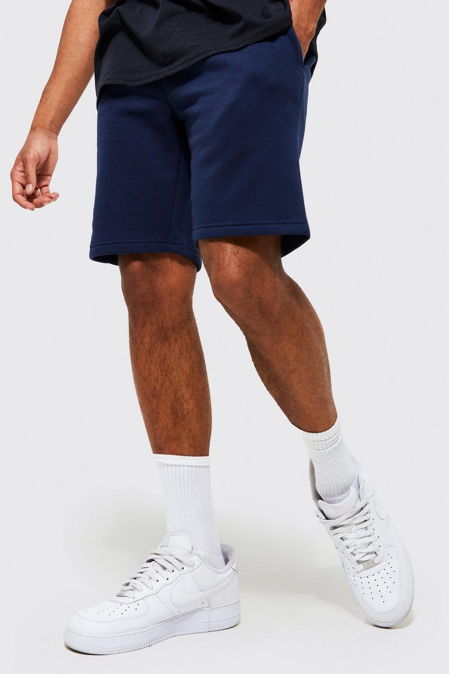 Navy Slim Mid Length Jersey Short