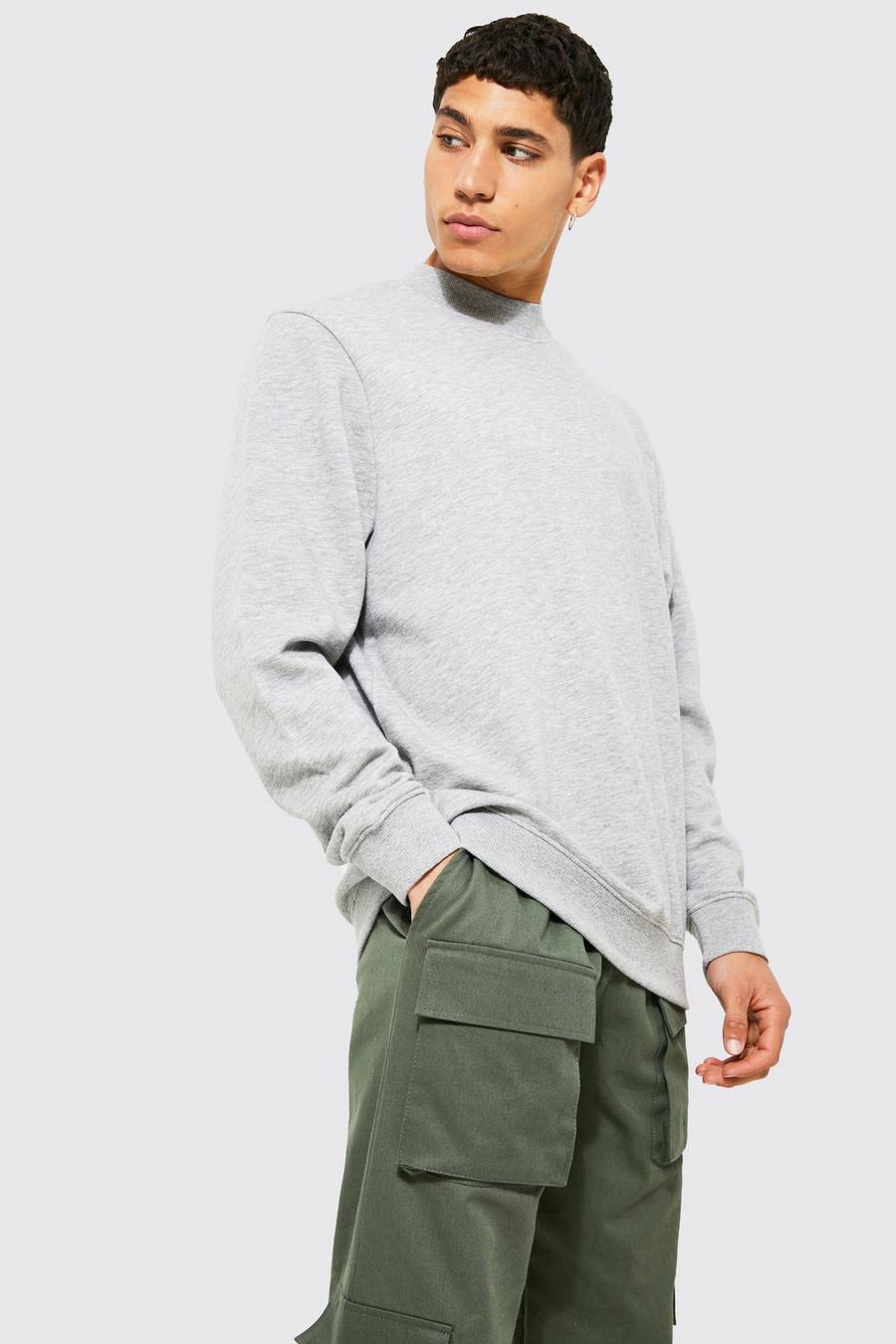 Grey marl Regular Extended Neck Sweat with REEL Cotton