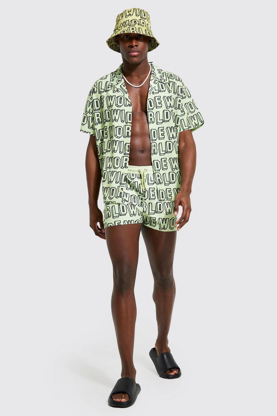Lime green Boxy Fit Worldwide Shirt And Swims Set
