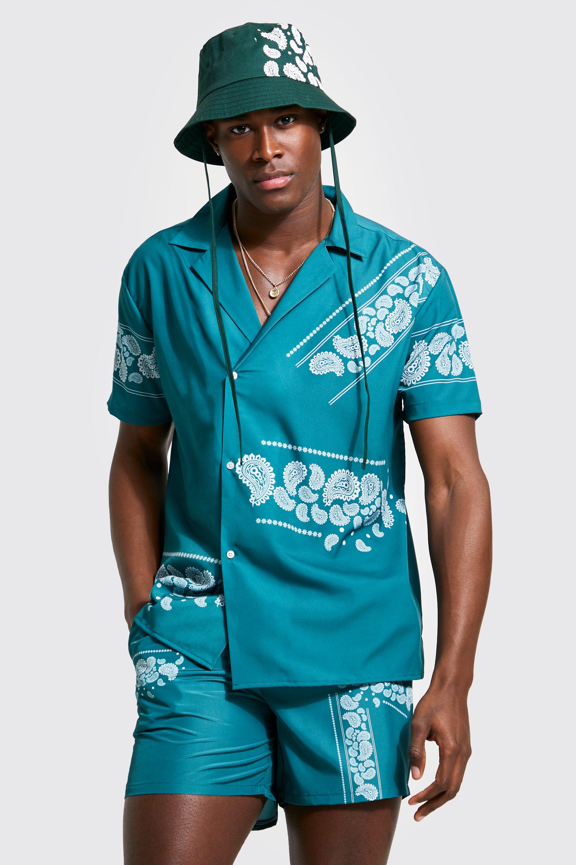 https://media.boohoo.com/i/boohoo/bmm08342_dark%20green_xl_3/male-dark%20green-bandana-wrap-shirt-and-swim-shorts-set