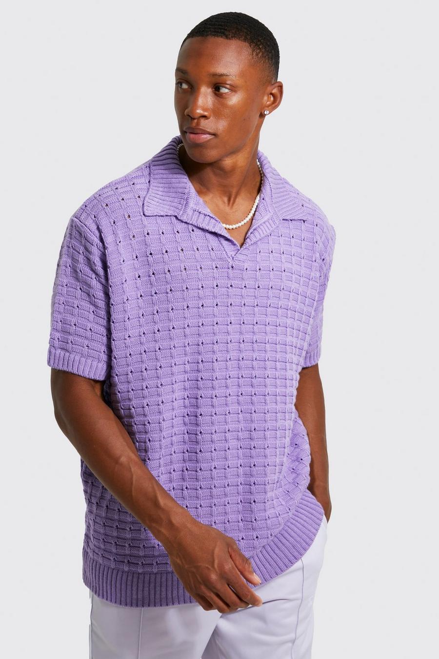 Lilac Chunky Knitted Open Stitch Polo image number 1
