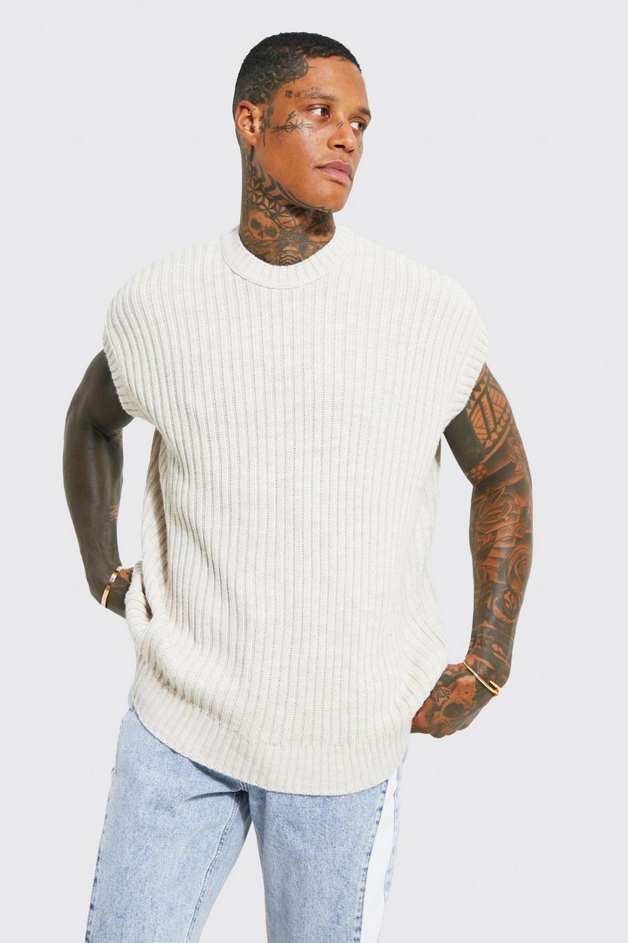 Oversized Crew Neck Ribbed Knitted Vest