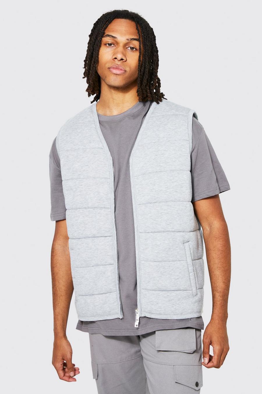 Grey marl gris Heavy Jersey Quilted Gilet image number 1