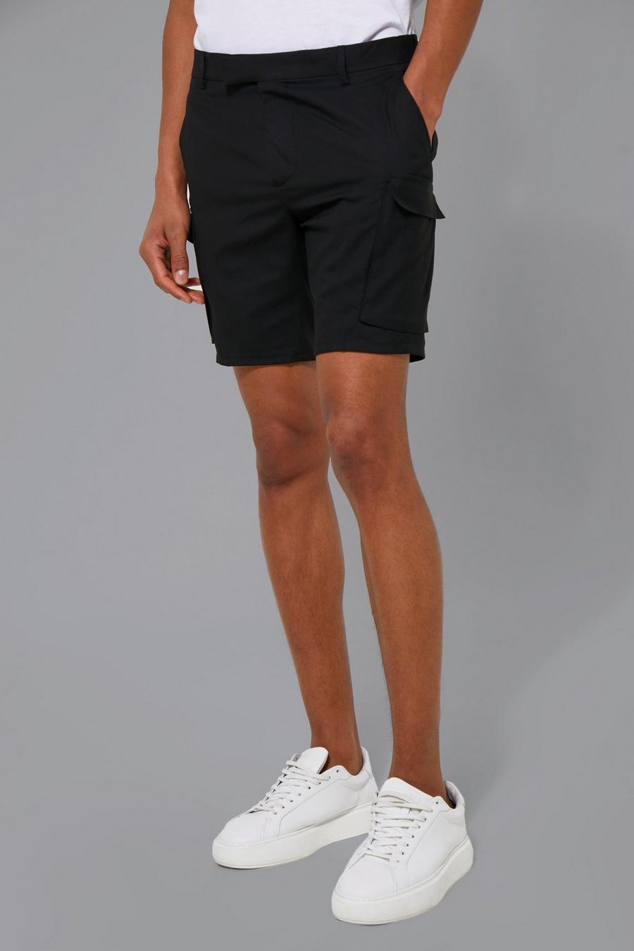 Black Smart Skinny Cargo Tailored Shorts image number 1