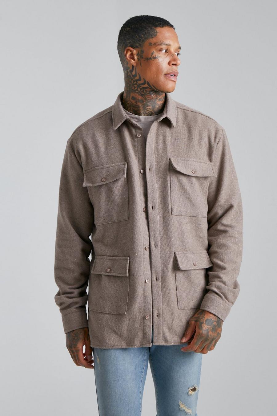 Taupe Heavyweight 4 Pocket Flannel Overshirt image number 1