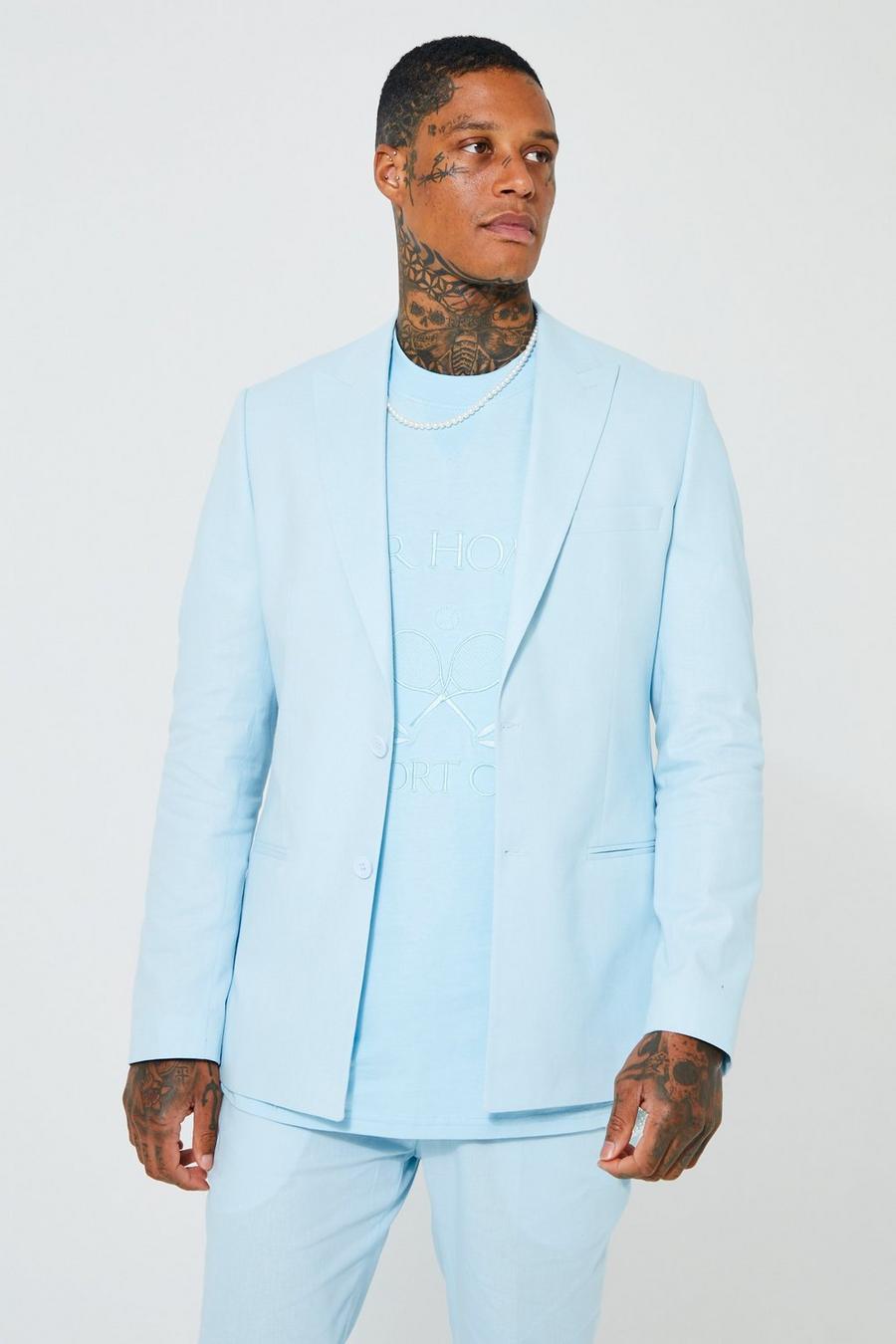 Light blue Slim Fit Linen Wrap Blazer