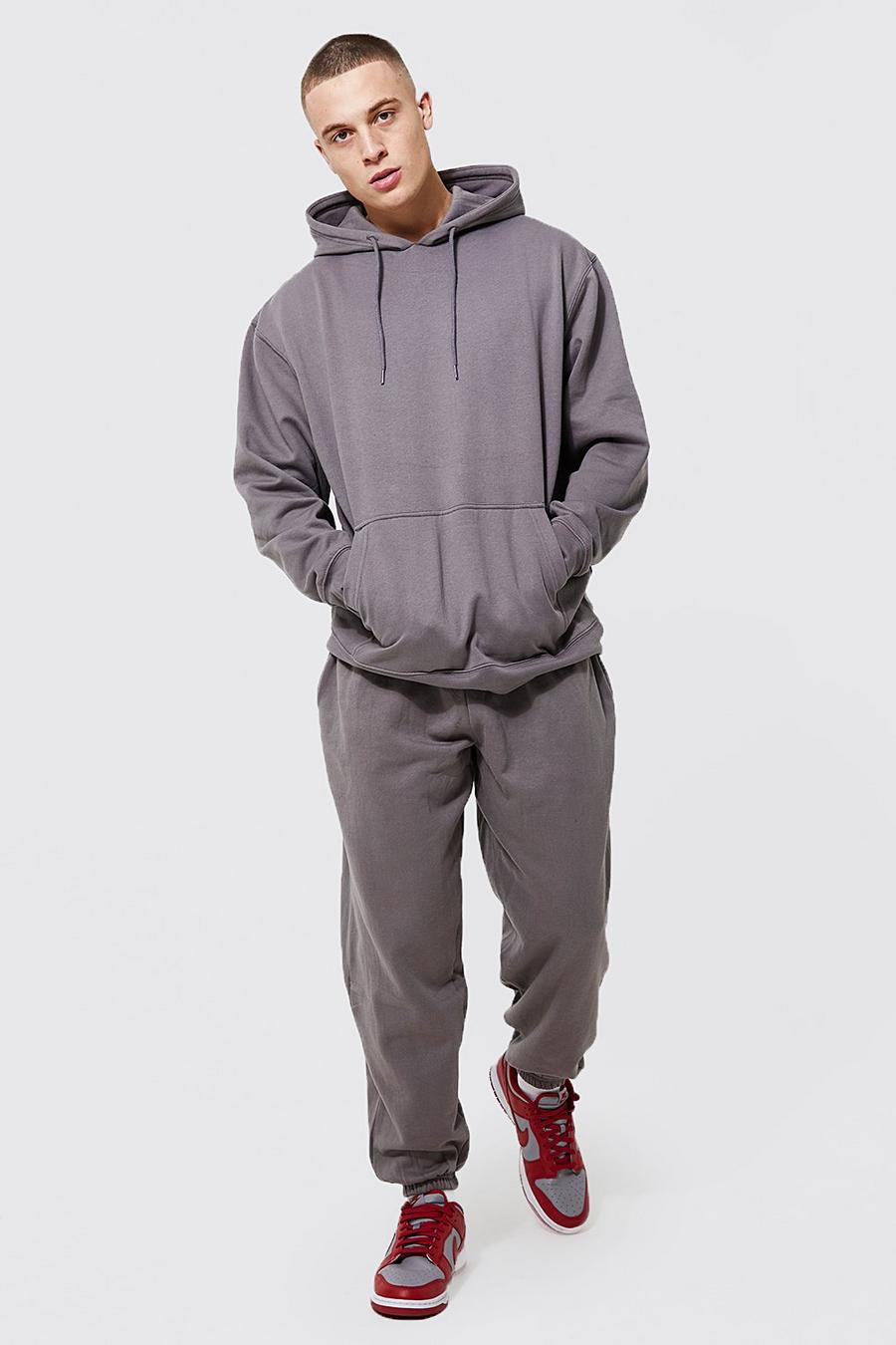 Charcoal grey Oversized Recycled Basic Hooded Tracksuit