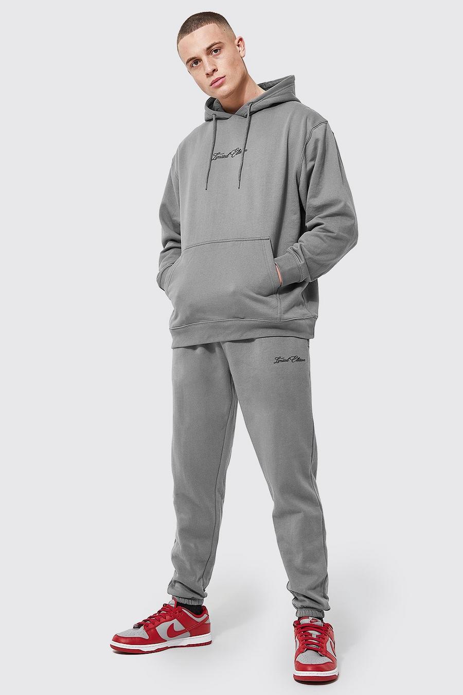 Recycelter Oversize Limited Trainingsanzug mit Kapuze, Charcoal gris