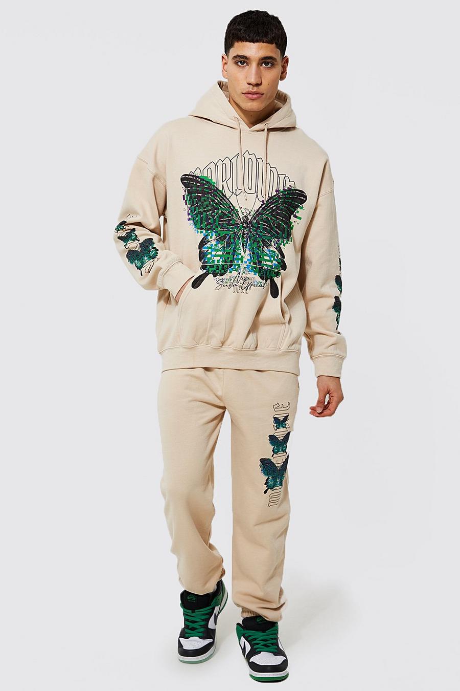 Sand Oversized Butterfly Hooded Tracksuit image number 1
