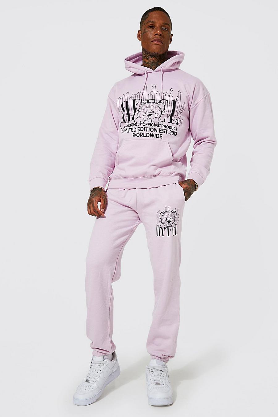 Lilac Oversized Teddy Hooded Tracksuit image number 1