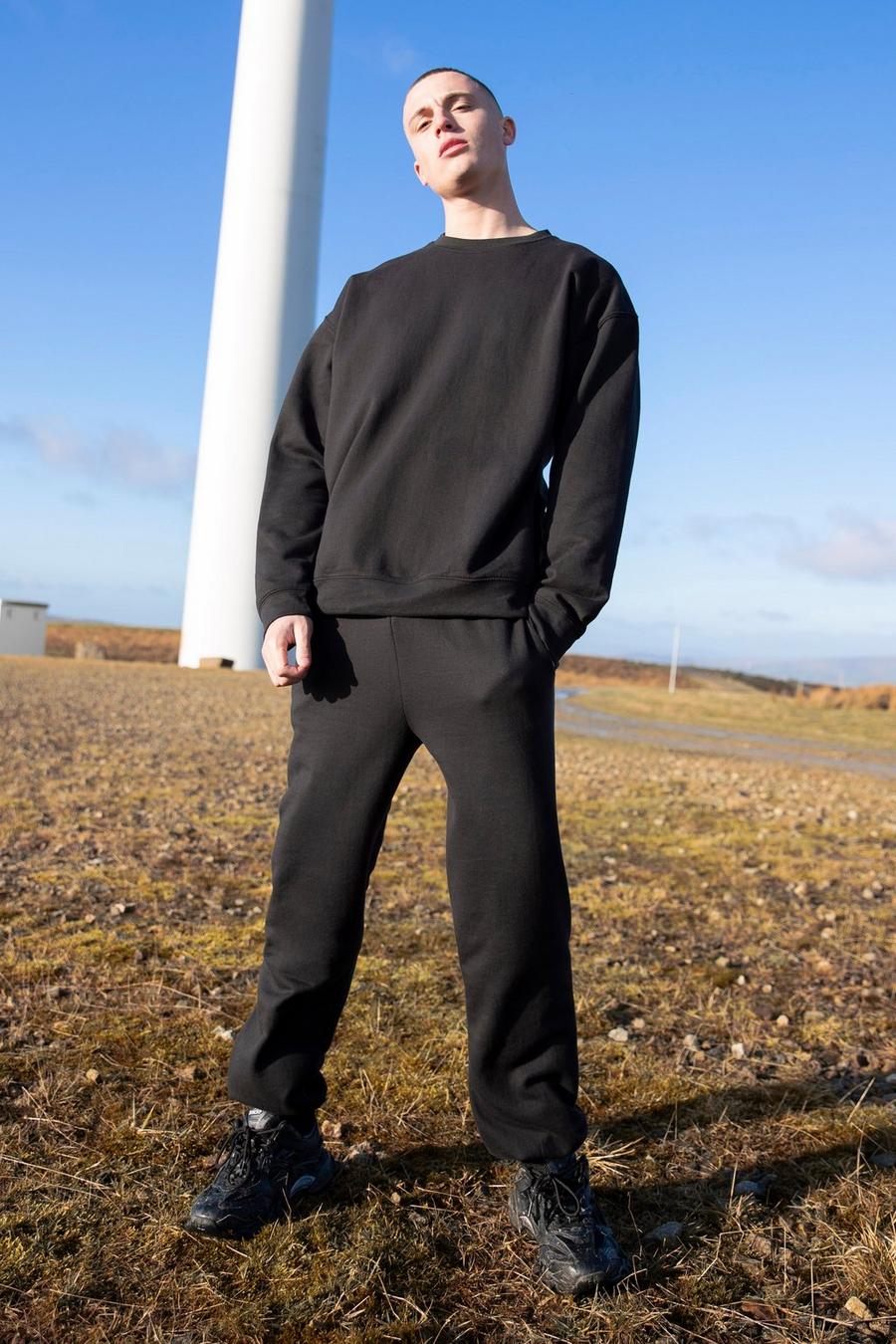 Black Oversized Recycled Sweatshirt Tracksuit image number 1