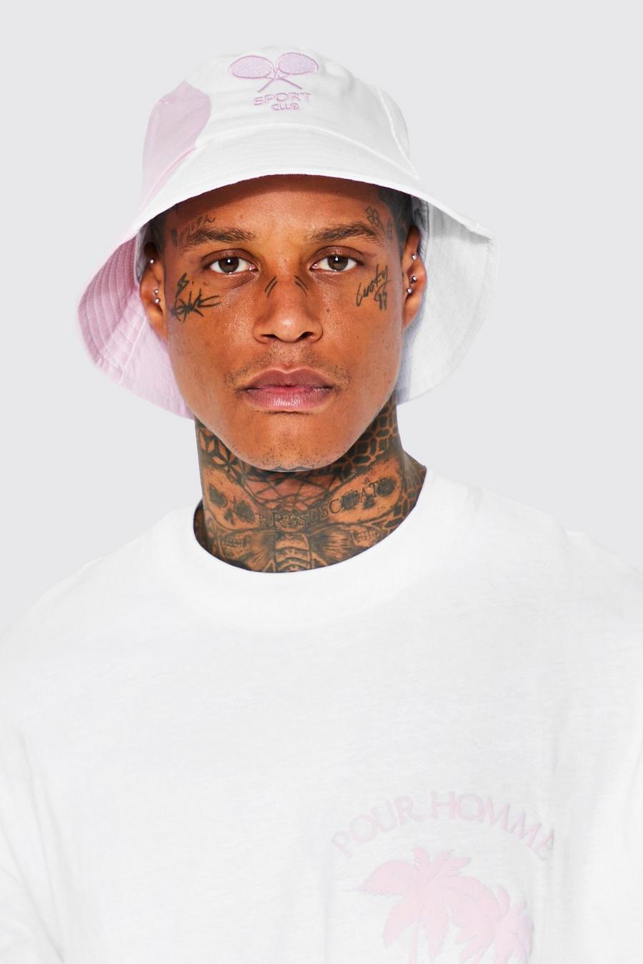 Pink Spliced Embroidered Bucket Hat image number 1